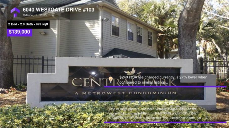 $139,000 Condominium for sale – 6040 WESTGATE DRIVE #103, Orlando, FL – 32835