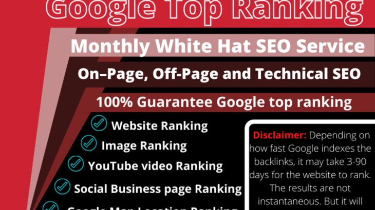 I will do google top ranking for your website with monthly white hat SEO service