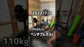 ベンチプレス110kg3s 2022/7/2 #ベンチプレス #筋トレ #ウェイトトレーニング #shorts #ホームジム #benchpress #workout #110kg #벤치프레스